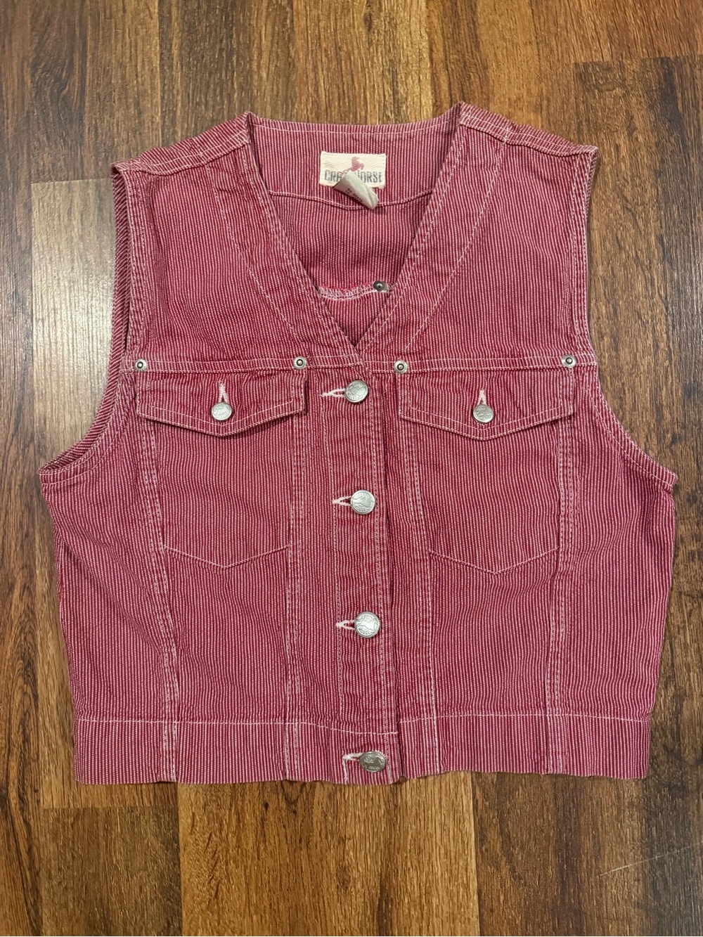 Vintage Crazy Horse Button-Front Vest Red Stripped Size S